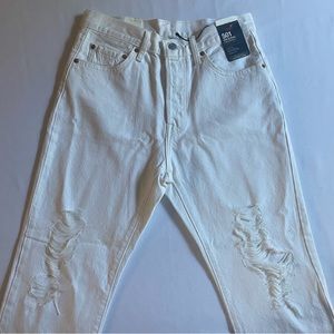 Levi's 501 Original Cropped Women's 29x25 Distressed High Rise Cream Jeans NEW